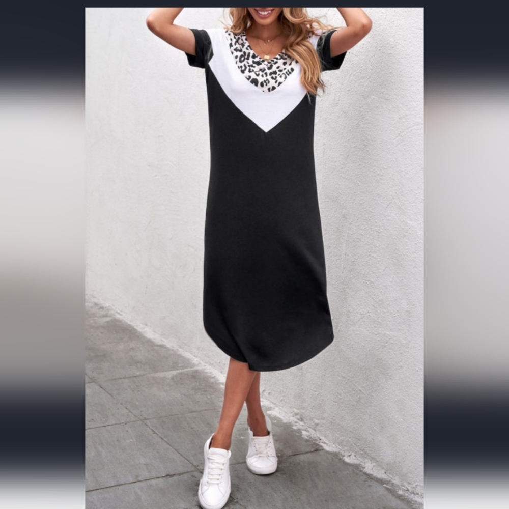 New V neck leopard print dress
